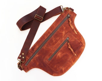 Handmade Leather Fanny Chest Bag Multiple Strap and Leather Options Exterior Pocket Everyday Bag Made in USA