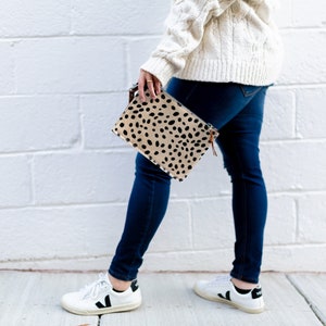 Cheetah and Leopard Brown Leather Zippered Pouch Wallet  Made in USA  Wristlet Clutch Handmade