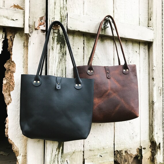 Leather Porter Tote Bag Brown and Black Handmade in USA Genuine Sturdy Leather Multiple Style Options Etsy Canada