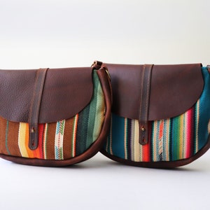 Serape Cross Body Saddlebag THE ROSA Festival Bag Wool Brown Leather Tote Western Bag Boho Bag Southwest image 1