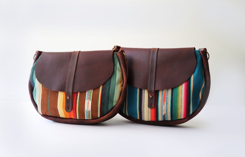 Serape Cross Body Saddlebag THE ROSA Festival Bag Wool Brown Leather Tote Western Bag Boho Bag Southwest image 1