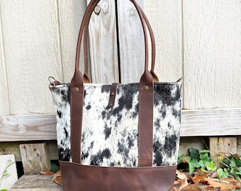 Cowhide Leather Tote Bag - The Pearl Tote - Handmade in USA  Southwest Ranch Cowgirl Style  Genuine Leather Tote