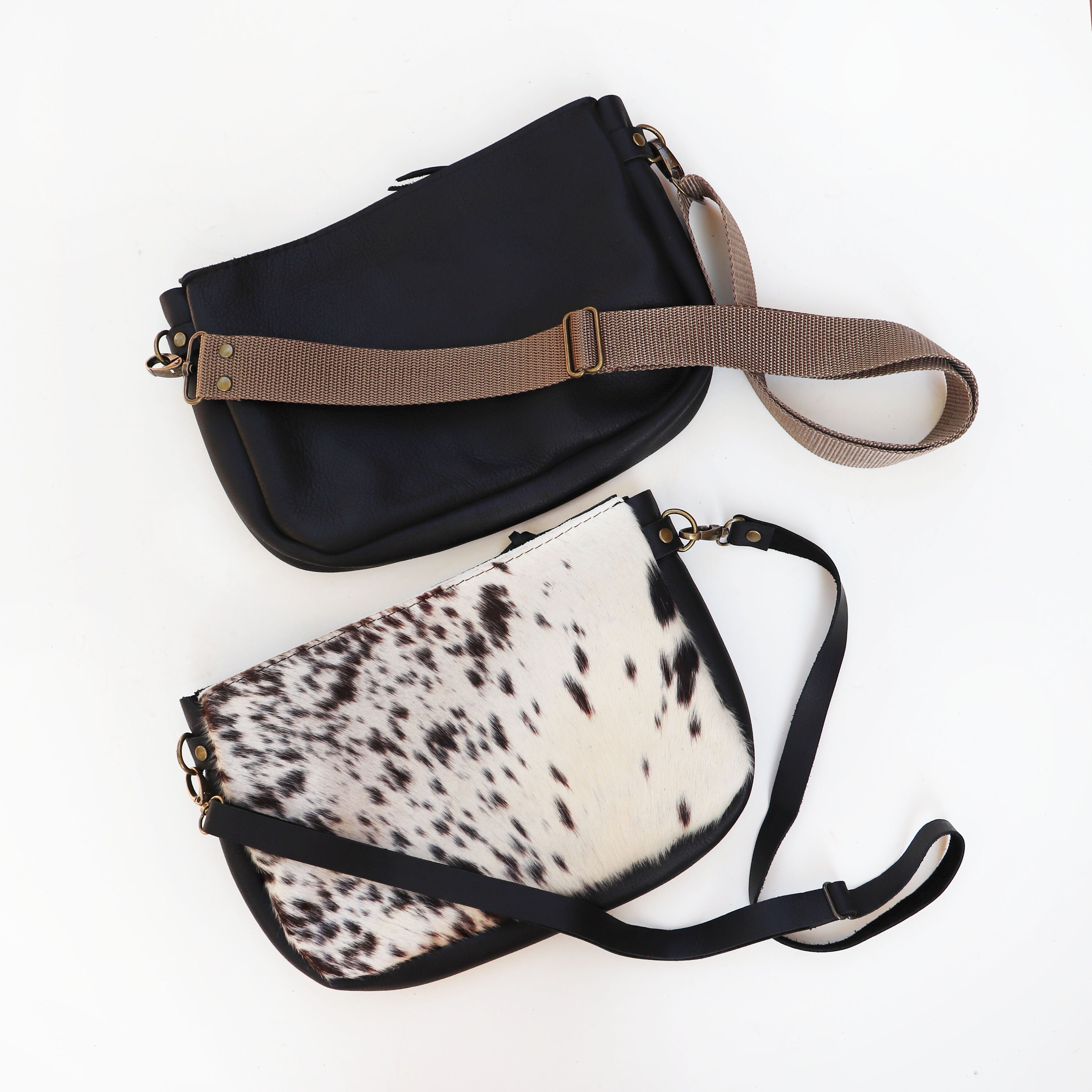 Leather Crossbody Zipper Bag the Annie Black Brown or Cowhide Cross Strap Handmade in NC USA Etsy