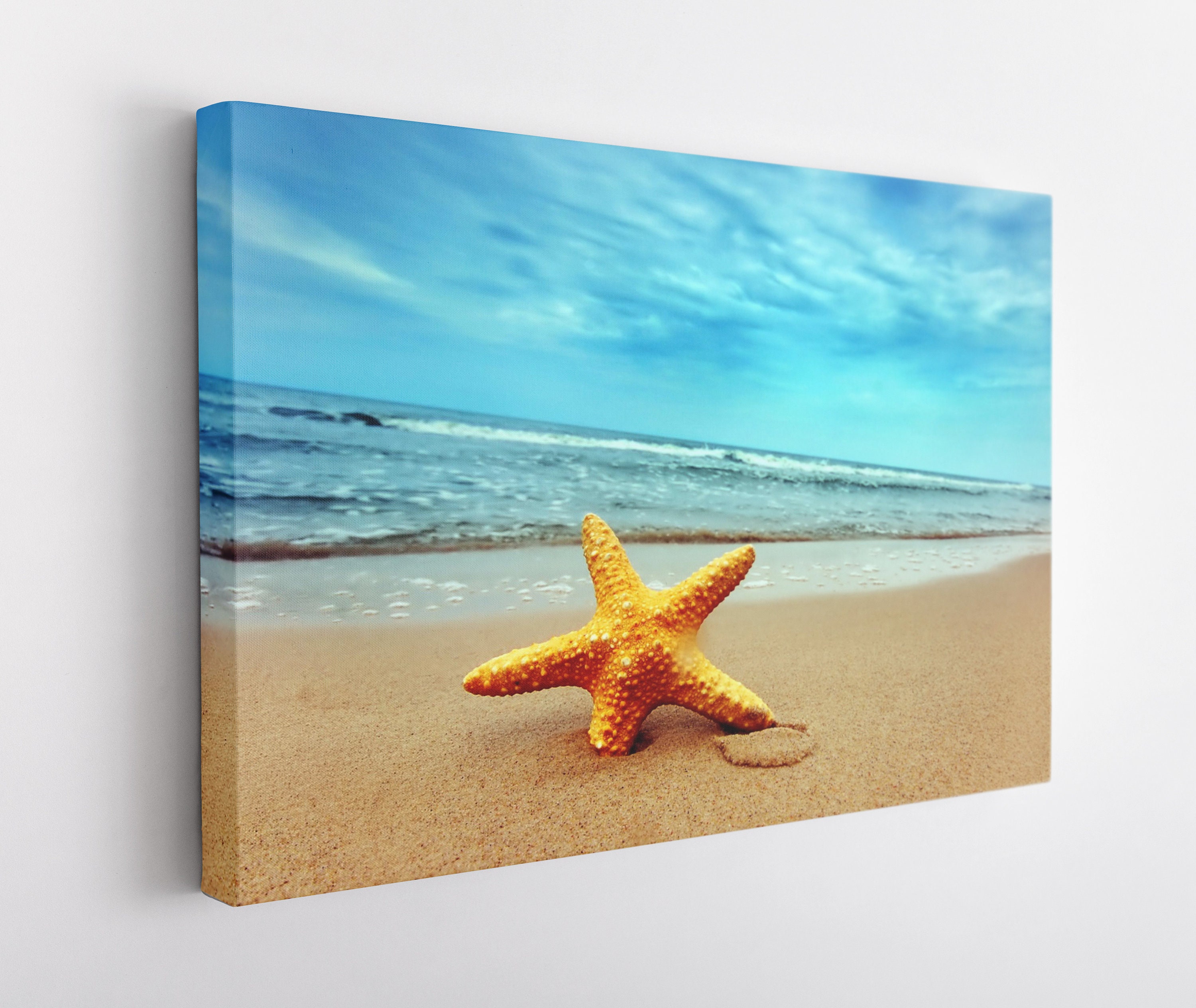 Wall Art Canvas Picture Print Starfish on Beach Sand Wave 3.2