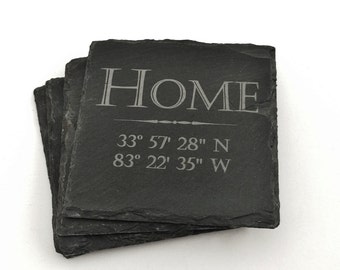 Home Coordinates Slate Coasters- Slate Coasters Personalized and Engraved with GPS Coordinates Gift Set of 4