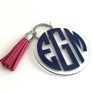 Personalized Tassel Key Fob Acrylic, Monogrammed Keychain with Colored Tassel, Sweet Sixteen Gifts, Sweet 16 Gift