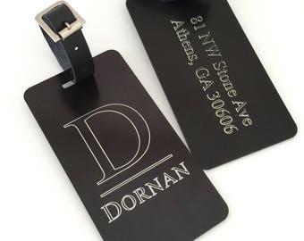 Monogram Metal Luggage Tags Set of 2 in Your Choice of Colors Travel Gift both Sides Engraved Personalized Luggage Tags