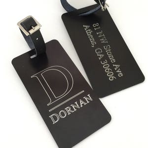 Monogram Metal Luggage Tags Set of 2 in Your Choice of Colors Travel Gift both Sides Engraved Personalized Luggage Tags