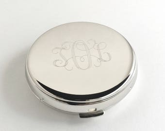 Monogram Compact Mirror - Two Sides Engraved for Bridesmaids, Christmas, Mothers