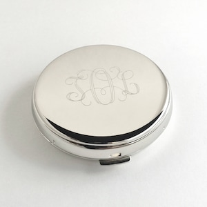 Monogram Compact Mirror - Two Sides Engraved for Bridesmaids, Christmas, Mothers