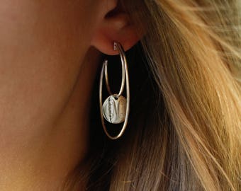 Hoop Earrings With Monogram Charm Silver Monogram Hoops Earrings Gold or Rose Gold Personalized Hoop Earrings Monogrammed