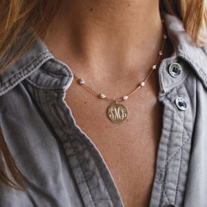 Monogrammed Necklace in Rose Gold and Silver with Saturn Chain, Two Tone Monogram Gold Necklace Bridesmaid Present, Silver Gold or Rose Gold