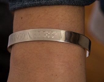 Coordinates Cuff Bracelet in Sterling Silver - Personalized Bracelet Silver Coordinate Jewelry