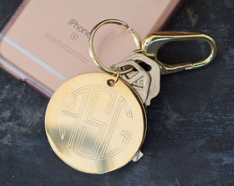 Gold Monogram Keychain with Bag Hook Personalized Keychain Sweet Sixteen Present, Silver Monogram Keychain