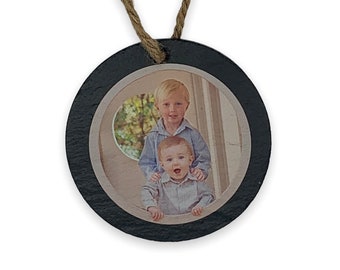 Custom Photo Slate Ornament with Baby Photo, Family, Personalized Christmas Ornament for Family or Stocking Stuffer, Wedding Ornament