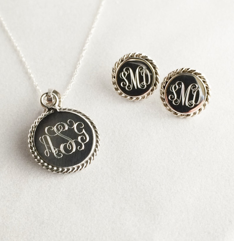 Nautical Rope Monogrammed Necklace and Earring Set in Sterling Etsy
