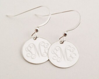 Bridesmaid Gift Monogrammed Earrings in Sterling Silver for Bridesmaids, Women, Present, Bridesmaid Jewelry