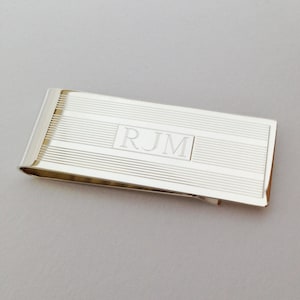 Sterling Silver Money Clip Personalized Classic Linear Design Monogram Engraving Included image 2