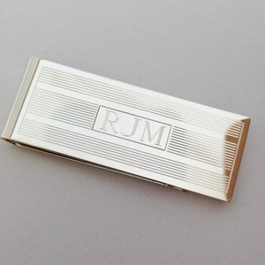 Sterling Silver Money Clip Personalized Classic Linear Design Monogram Engraving Included image 1