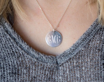 Monogrammed Necklace 1" Pendant Jewerly Gift Sterling Silver Monogrammed Necklace