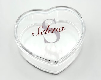 Heart Shaped Jewelry Box Personalized for Girls Full Color Monogram on Acrylic Choose Your Colors Graduation Bridesmaid Gift