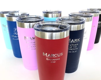 20 oz Personalized Powder Coated Tumbler Engraved with up to 4 Lines in Stainless Steel Double Insulated To Go Cup with Lid