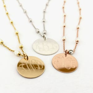 Monogram Necklace in Rose Gold and Sterling Silver with Saturn Chain, Two Tone Monogram Gold Necklace, Silver Gold or Rose Gold