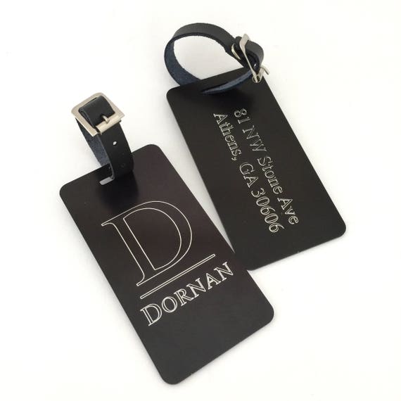 Monogram Metal Luggage Tags Set of 2 in Your Choice of Colors Travel Gift  both Sides Engraved Personalized Luggage Tags