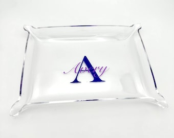 Acrylic Monogram Tray Monogram Jewelry Dish UV Printed with Name Available in 3 Sizes