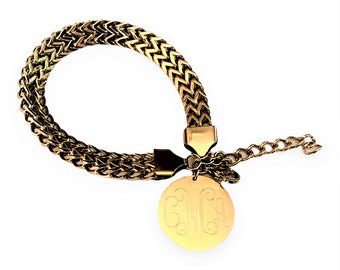 Charm Bracelet Monogram Herringbone Chain in Gold or Silver Personalized Jewlery