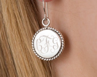 Nautical Rope Monogram Earrings in Sterling Silver Dangle Style for Christmas Present, Women, Bridesmaids