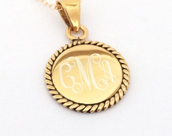 Nautical Rope Monogram Necklace Gold Plated Sterling Silver 