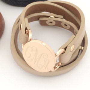 Monogram Leather Wrap Bracelet Snap with Gold or Silver 6 Colors Monogrammed Fashion Leather Bracelet Personalized image 1