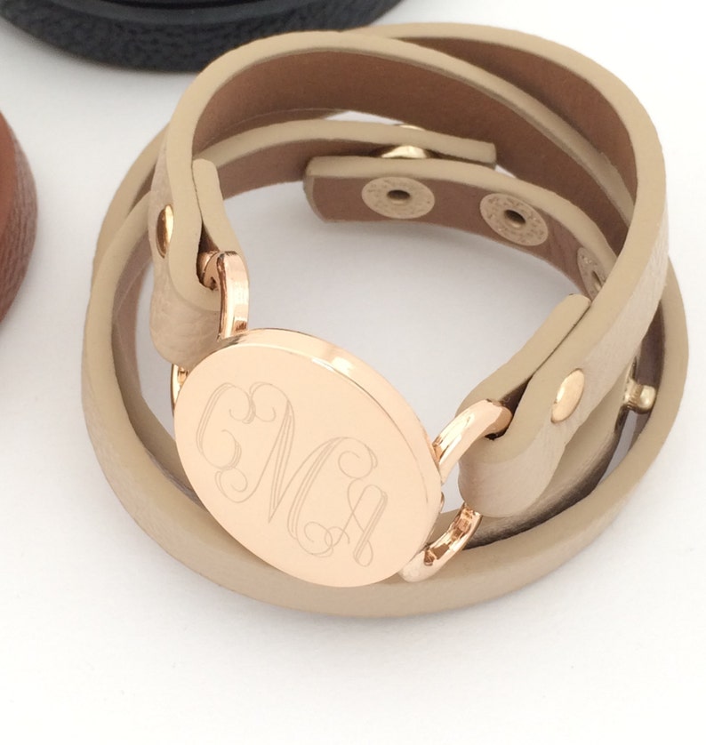 Monogram Leather Wrap Bracelet Snap with Gold or Silver 6 Colors Monogrammed Fashion Leather Bracelet Personalized image 1