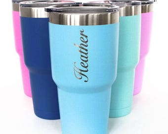 Powder Coated Engraved Tumbler Large 30 oz or Small 20oz Etched Powder Coated Stainless Steel Tumbler Car Cup Custom Engraved for FREE