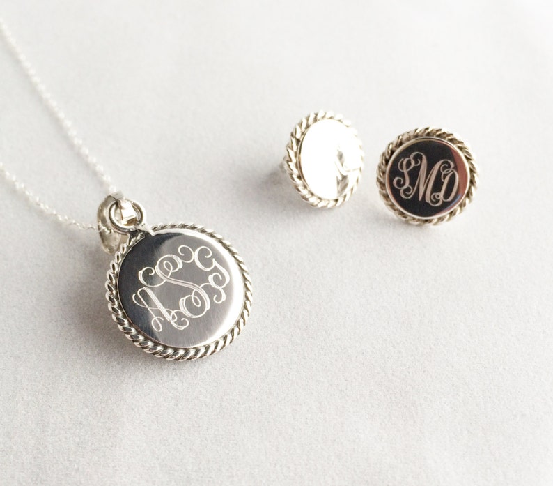 Nautical Rope Monogrammed Necklace and Earring Set in Sterling Etsy