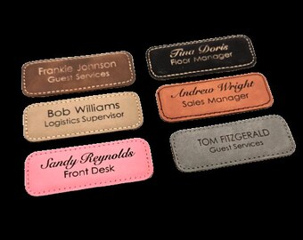 Custom Name Tags Magnetic Personalized Faux Leather Name Badge in 6 Color Combinations 3 1/4" x 1 1/4"