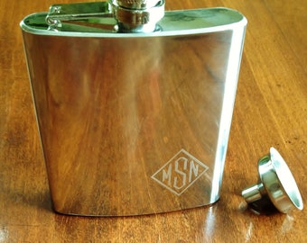 Monogram Polished Pocket Flask with Funnel Personalized Engraved Gifts for Men Under 20