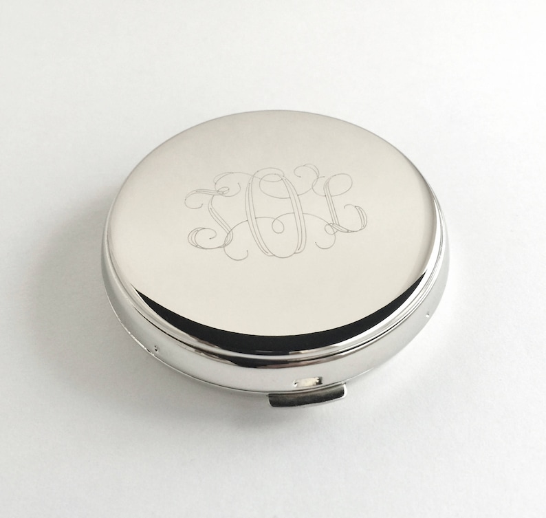 Monogram Compact Mirror Two Sides Engraved for Bridesmaids, Christmas, Mothers image 1