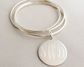 Monogram Bracelet Three Bangle Stacking Bracelet for Women Mother Bridesmaid Present Personalized Jewelry