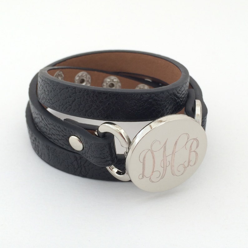 Monogram Leather Wrap Bracelet Snap with Gold or Silver 6 Colors Monogrammed Fashion Leather Bracelet Personalized image 3