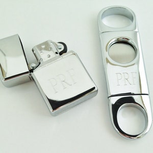 Engraved Cigar Cutter And Zippo Lighter Sets Monogrammed Engraved for Free