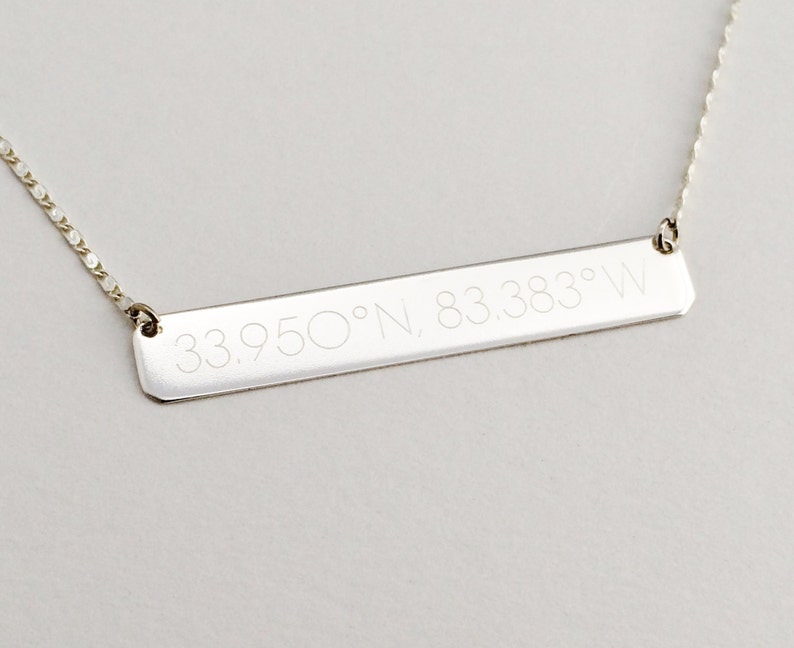 Sterling Silver Coordinates Bar Necklace Tiny Bar Necklace in Etsy