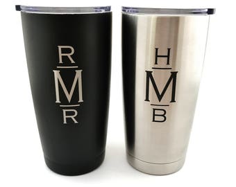 20 oz Custom Tumbler Engraved Etched Powder Coated Stainless Steel Car Cup insulated like Yeti, RTIC, SIC monogram, name, logo, custom