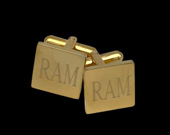 Gold Cufflinks Square Custom Engraved - Monogram Initials Engraved Personalized Stainless Steel