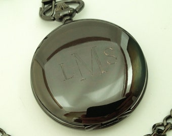 Mens Pocket Watch Engraved Gunmetal or Brushed Finish Monogrammed Pocket Watch Groomsmen Gift or Groom Gift