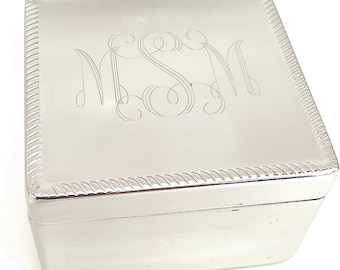 Personalized Square Jewelry Box with Bead Edge Custom Engraved Bridesmaid Wedding Gift Silver Finish