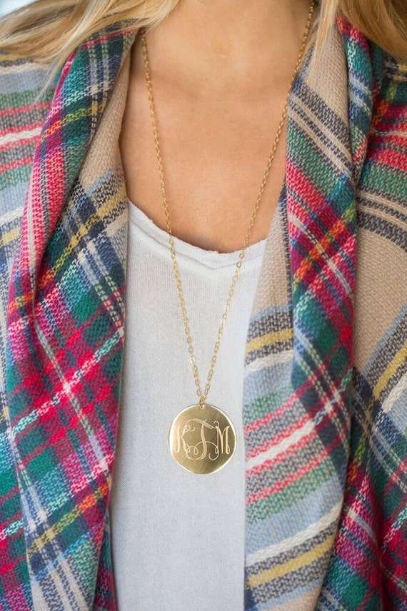 Large Monogram Necklace in Silver or Gold Long Statement
