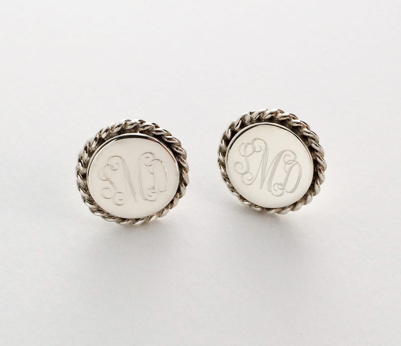 Nautical Rope Monogram Earrings in Sterling Silver for Etsy