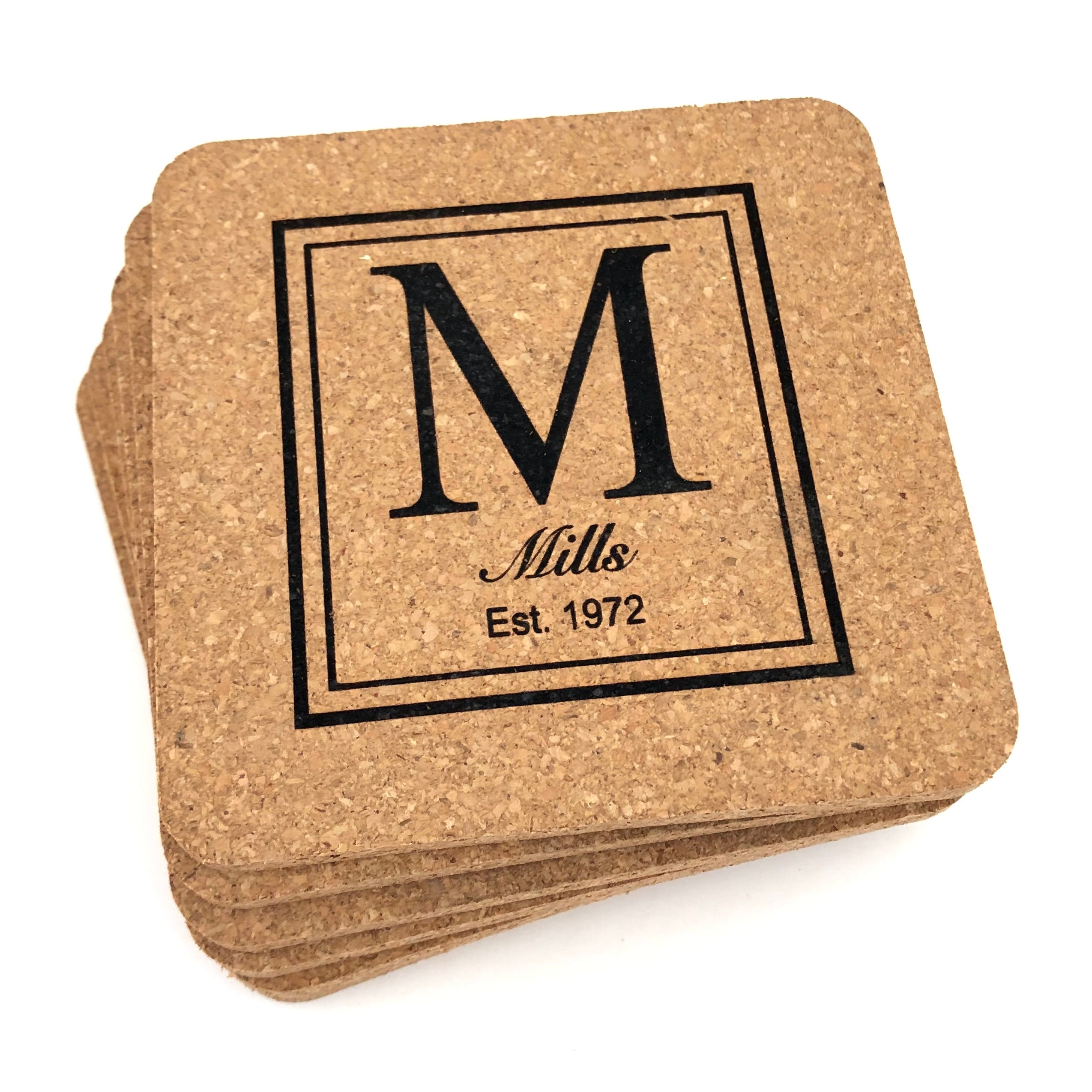 Monogram Custom Coasters in Cork Set of 6